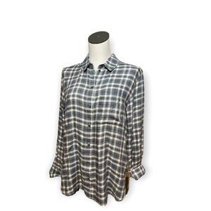 TREASURE AND BOND oversized Blue White Black Plaid Boyfriend Shirt NWT Sz XS